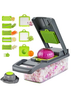 Buy Kitchen Food Chopper Mandoline Slicer - 12 in 1 Vegetable Cutter and Onion Chopper Dicer with Rustproof Stainless Steel Blades in UAE