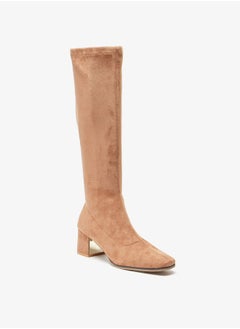 اشتري Women's Textured High Shaft Boots with Zip Closure and Block Heels في الامارات