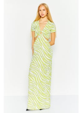 Buy Women Allover Printed Cutout Detail Maxi Dress, Lime Green Combo in UAE