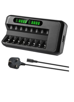 اشتري Battery Charger, Quick Battery Charger with AC Adapter and Intelligent LCD Display, Independent 8-Charging Slot Battery Charger for Ni-Mh Ni-Cd Rechargeable AA AAA Batteries, Safety Protection في السعودية