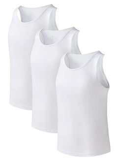 Buy 3-Piece Sleeveless Solid Men Undershirt -White in Saudi Arabia