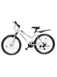 Buy Lady Sports Bike 26inch with 7 Gears Road bike, City bike, Mountain Bicycle, Mech Disk Brakes, MTB Suspension cycle, Adjustable Seat Heights, Unisex Bicycle Adult, Comfort for Men and women-WHITE in Saudi Arabia