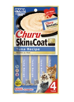 Buy Inaba Churu Skin & Coat- Tuna Recipe 4PCS/PK, Inaba Cat Treats, Grain-Free, Lickable, Squeezable Creamy Cat Treat, Creamy cat treats, Toppers for cat foods, Lickable treats for cats, Cat treat for Skin & Coat in UAE