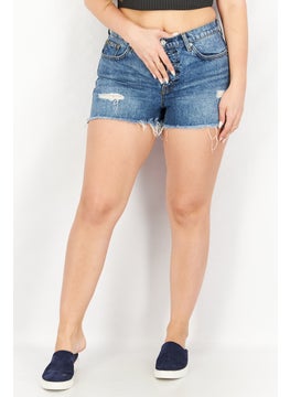 Buy Women Rip Denim Shorts, Blue in Saudi Arabia