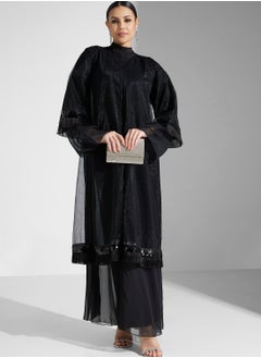 اشتري Lace Detail Sequins Black Abaya With Sheila في الامارات