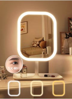 Buy Makeup Vanity Mirror with Lights, LED Makeup Mirror with 3 Color Modes, Tabletop Vanity Lighted Mirror with Smart Touch Control, 5X Magnification, Light Up Make Up Mirror with Storage Tray, white in Saudi Arabia