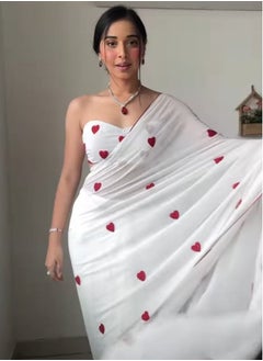 Buy Women's Fancy White Georgette Ready to Wear Saree With Blouse Piece in UAE