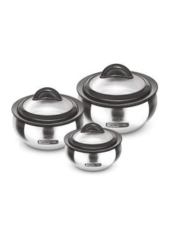 Buy Milton 3 pcs Casseroles Set with LID Stainless Steel 600 And 1500 And 2000ml 3 pcs Thermo And Hot Pot Insulated Casserole in UAE