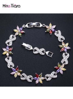 Buy Gold Plated with Sparkling Flower Shape AAA+ zircon Bracelet for Women Ideal For Wedding Prom Pageant and Party in UAE