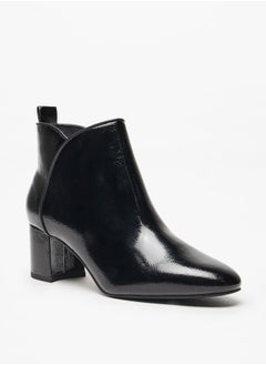 Buy Women's Solid Ankle Boots with Block Heel and Zip Closure in UAE