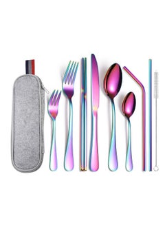 Buy COOLBABY 9-Piece Travel Reusable Cutlery Silverware Travel Camping Cutlery Set Chopsticks And Straws Cutlery Stainless Steel Travel Cutlery Set in UAE