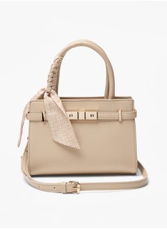 Buy Women Solid Tote Bag with Detachable Strap and Ribbon Detail in Saudi Arabia