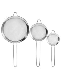 اشتري Tea Strainers Set Fine Mesh Sieve with Long Handle Kitchen Colander Filter No Sharp Edges Small Medium Large Sizes for Tea Coffee Powder في الامارات