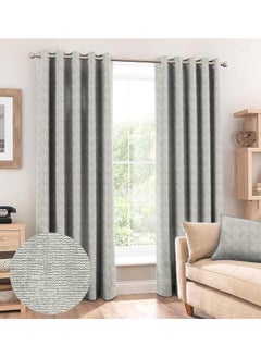 Buy Slubby Curtains 2 Piece Polyester Eyelets (Steel) Blackout Curtains with Tie Back (Grey, 9 Ft x 4.2 Ft) - Black Out Curtains for Bedroom / Living Room - Long Blackout Curtain in UAE