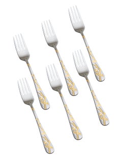 Buy 6-Piece Stainless Steel Dinner Fork Set Silver With Gold in Saudi Arabia