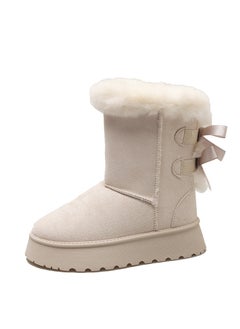 اشتري Womens Suede Bowtie Snow Boots, Warm CottonBeige Beige في السعودية