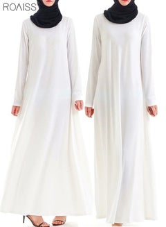 اشتري Women's Muslim Cotton Round Neck Long Sleeve Dress Ankle Length Solid Color Casual Loose Fitting Dress في الامارات