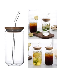 اشتري 420 Ml, Glass Mug With Straw and Bamboo Lid, For Hot and Cold Beverage في مصر