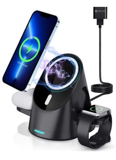 اشتري Magnetic Wireless Charger, 3 in 1 Foldable Wireless Charger Station, 15W Fast Charging Dock Stand for MagSafe iPhone 14/13/13 Pro/13 Pro Max/12 mini/12/12 Pro/iWatch 6/5/4/3/2/Airpods 2/Pro في السعودية