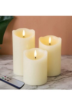 Buy COOLBABY Off-White Flameless Candle with Remote Flicker Simulation Real Candle LED Battery Candle 3-Piece Set in UAE