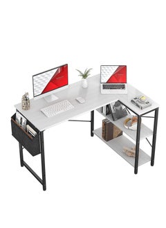 Buy 40" L Shaped Desk with Storage Shelves Corner Gaming Desk with Storage Bag Multifunctional Modern Wooden Table for Home Office in UAE