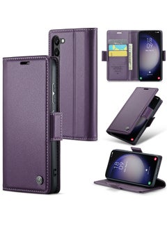 Buy Flip Wallet Case For Samsung Galaxy S24 Plus, [RFID Blocking] PU Leather Wallet Flip Folio Case with Card Holder Kickstand Shockproof Phone Cover (Purple) in UAE