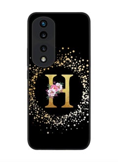 Buy Rugged Black edge case for Honor 70 Pro, Slim fit Rubber Edges Thin Cover -  Custom Monogram Initial Letter Floral Pattern Alphabet - H  (Black ) in UAE