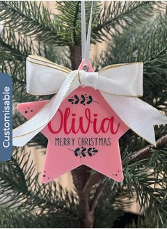 Buy Personalised Pink Star Christmas Ornament – Custom Acrylic Bauble for Holiday Decor in UAE