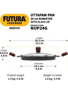 اشتري Futura 24 cm Uttapam Pan Pancake Tava Non Stick Uttapa Tawa Pancake Pan Snack Maker Black NUP24G في الامارات