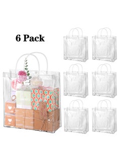 Buy 6 Pieces Clear PVC Gift Bags With Handles,Transparent Gift Wrap Bags, Clear Bags For Gifts, Transparent Tote Bag, Bulk Gift Bags, Reusable Gift Bags For Birthdays, Weddings, Parties 25 x 9 x 25cm in UAE