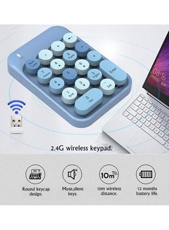 اشتري Wireless Number Pad, 2.4GHz Wireless Numeric Keypad Retro Style Round Keycaps Numpad 18 Keys Portable Number Keyboard fit for  USB Receiver for Laptop, Notebook, Surface, Mac, Pad-Blue في الامارات