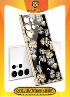 Buy GOLDEN MASK Compatible With Samsung Galaxy S24 Ultra Case Glass With 3D Flowers Prints Gold Frame (Black) in Egypt