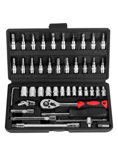 اشتري 46-Piece Socket Ratchet Wrench Set with Torque Extension Bar and Drill Bits Chrome Vanadium Steel 1/4 Inch Drive For Car Motorcycle Household Repairs Includes Case Easy DIY Maintenance في الامارات