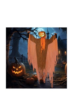 Buy Halloween Hanging Pumpkin Ghost Decoration, Scary Flying Ghost with Rotatable Pumpkin Head and Spooky Sound Glowing Eyes for Haunted House Props Halloween Party Indoor Outdoor Yard Decor (Orange) in UAE