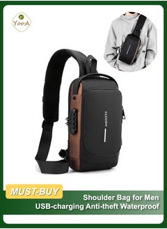 Buy USB-charging Anti-theft Waterproof Shoulder Bag for Men, Lightweight Stylish Sling Chest Bag, Suitable for Sports&Motorcycle&Everyday Use (31x16x9cm, Black&Gold) in UAE