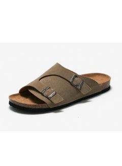 Buy Casual Buckle Sandals Men's Beach Shoes Women's Cork Slippers Camel in Saudi Arabia