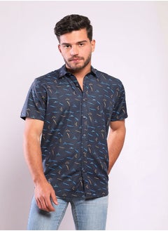 Buy Random Shapes Patterned Shirt - Navy Blue, Turquoise & Coffee in Egypt