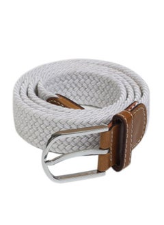 اشتري 105-110cm Elastic Braided belt Needle Buckle Elastic Belt Casual Canvas White في الامارات