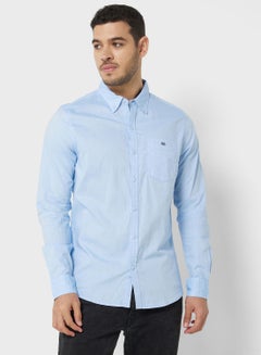 Buy Men Blue Slim Fit Cotton Casual Shirt in UAE