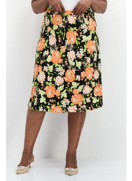 اشتري Women Plus Size Floral Printed Midi Skirt, Black Combo في الامارات