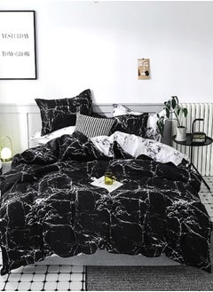 اشتري Variance Sizes Marble Pattern Duvet Cover Set Reversible style Black & White  Bedding Set. في الامارات