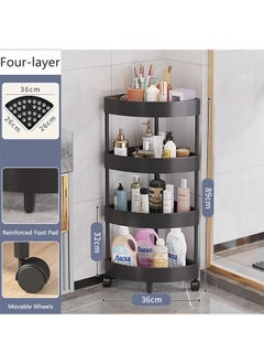 Buy 4 Tier Corner Shelf with Wheels Corner Storage Rack Plastic Corner Shelves for Living Room Bathroom Kitchen Corner Storage Shelf Bookshelf,Black in Saudi Arabia