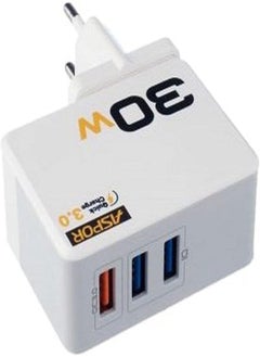 Buy ASPOR A858 Fast Charger QC 3.0 And IQ Output EU PIN And Micro Cable,3 USB - White in Egypt