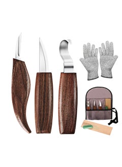 اشتري 7-in-1 Wood Carving Kit, Wood Carving Tools Set with Carving Hook Knife Whittling Knife Chip Carving Knife Woodworking Gloves Carving Knife Sharpener Whittling Tool Package for Beginners Woodworking في الامارات