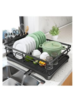 Buy Dish Drying Rack, Extendable Dish Rack for Kitchen Counter, Stainless Steel Dish Strainer with Utensil Holder, Black in UAE