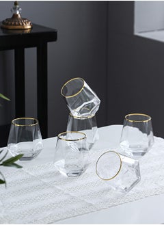 Buy 6-Piece Glassware Tea Cups and Coffee Mugs 300ml，Perfect for Espresso, Cappuccino Cup Set Gold in Saudi Arabia