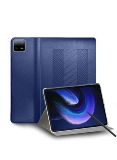 Buy PU Leather Classic Trifold Stand Flip Case Cover For Xiaomi Pad 6 / Pad 6 Pro 11 Inch 2023 Navy Blue in Saudi Arabia