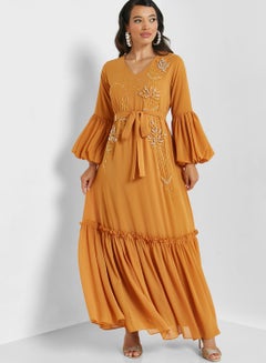 Buy V-Neck Embroidered Tiered Dress in UAE
