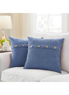 Buy Decorative Poly Jute Square Cushion Cover with Buttons Throw Pillow Cover for Living Room Couch Diwan Sofa, Modern 18 x 18 Inches / 45 x 45 cm (Color - Navy Blue)(Set of 2 Pieces) C5 in UAE