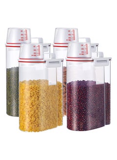 Buy Rice Storage Bin 4 Pcs Cereal Containers Dispenser with Measuring Cup Plastic Storage Containers with Lids Kitchen Storage Bin Rice Holder Container Food Container Sets for Flour Cereal, 2.5 L (Red) in Egypt